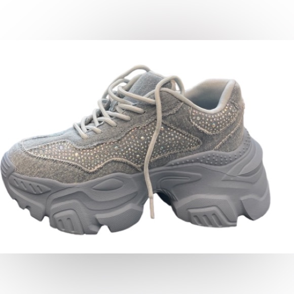 Shoes - Denim Rhinestone Platform Sneakers Size 6